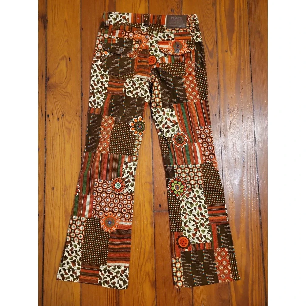 The Childrens Place Flare Pants Girls 8 Retro Patchwork Denim Jeans Groovy